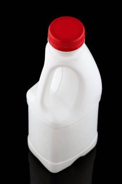White plastic bottle with handle black background