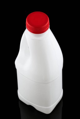 White plastic bottle with handle black background