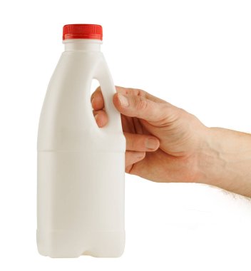 White plastic bottle in hand