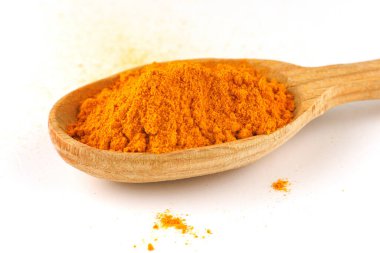 Turmeric spice in a wooden spoon