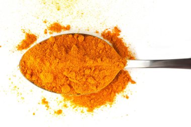 Turmeric spice in a metal spoon