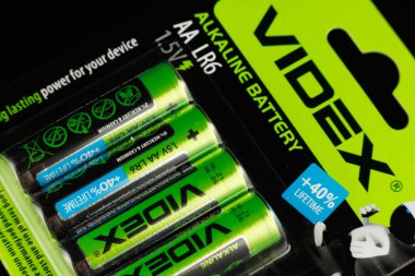 LVIV, UKRAINE - April 02, 2022: Videx batteries