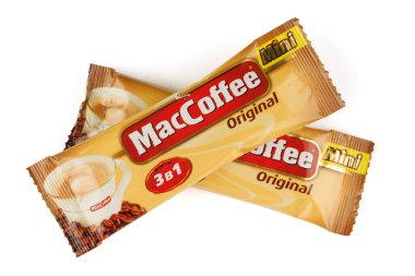 LVIV, UKRAINE - April 02, 2022: MacCoffee instant coffee in stickers