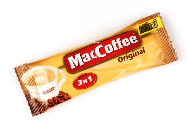 LVIV, UKRAINE - April 02, 2022: MacCoffee instant coffee in stickers
