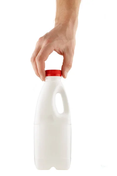 Белая Пластиковая Бутылка Руке — стоковое фото