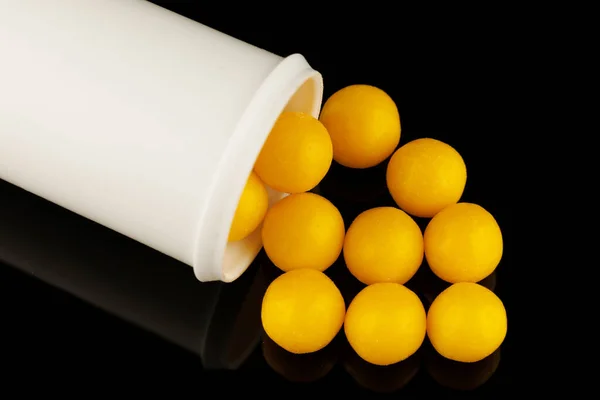 Plastic White Tube Yellow Vitamins Pills — Stok fotoğraf