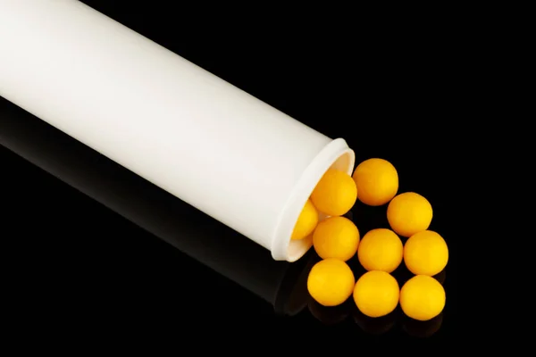 Plastic White Tube Yellow Vitamins Pills — Stok fotoğraf