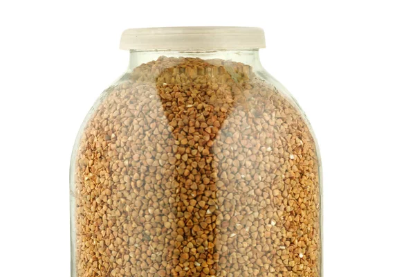 Buckwheat Glass Jar Isolate — Zdjęcie stockowe