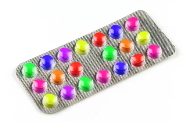 Multicolored Vitamin Pills Transparent Blister — Stock Photo, Image