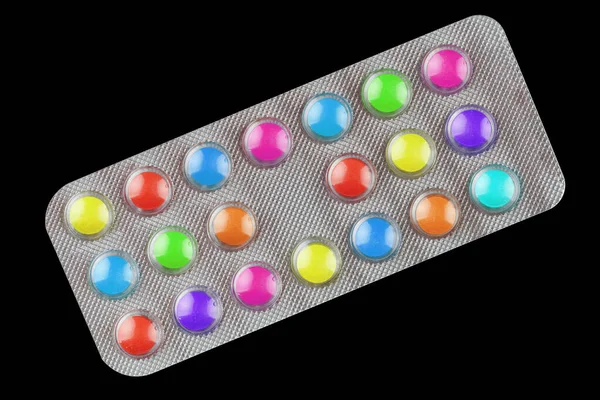 Multicolored Vitamin Pills Transparent Blister — Stock Photo, Image