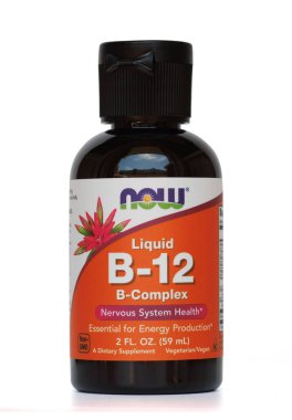 LVIV, UKRAINE - May 29, 2022: Vitamin B12 in a jar