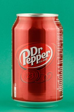 LVIV, UKRAINE - May 29, 2022: Dr Pepper soft drink in a jar