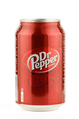 LVIV, UKRAINE - May 29, 2022: Dr Pepper soft drink in a jar
