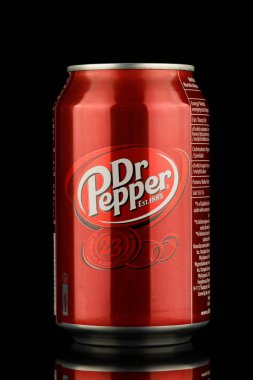 LVIV, UKRAINE - May 29, 2022: Dr Pepper soft drink in a jar