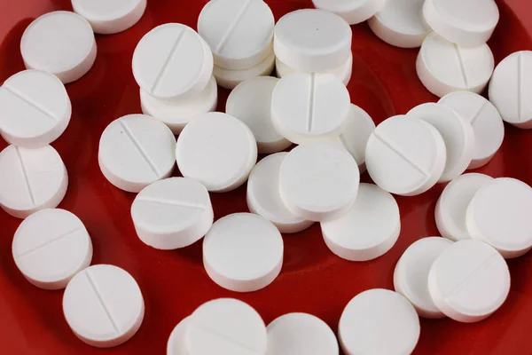 Белые Медицинские Круглые Таблетки Кучу Много — стоковое фото