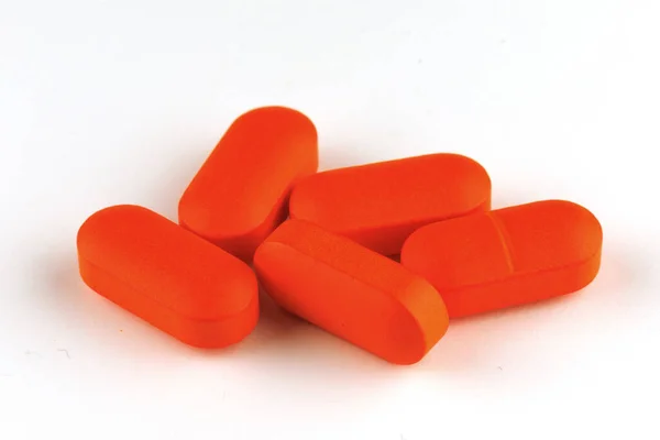 Orange Oblong Tablet Isolated White — Fotografia de Stock