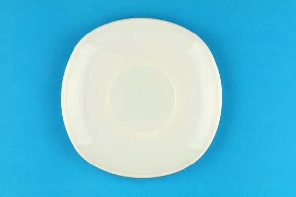 White Empty Plate Blue — Zdjęcie stockowe