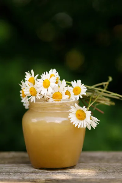 Honey Jar Pass Jar Honey Flowers — Foto de Stock