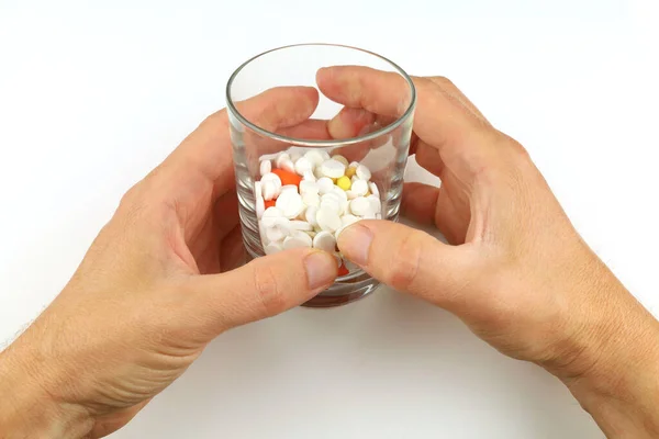 Glass Pills His Hands — Stok fotoğraf