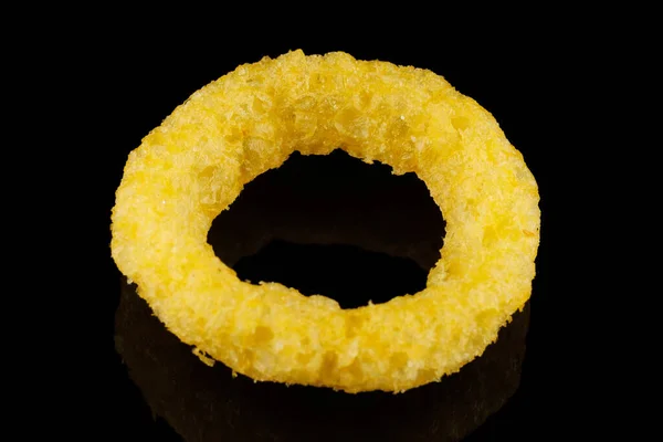Corn Rings Yellow Snacks Black Background — Stok fotoğraf