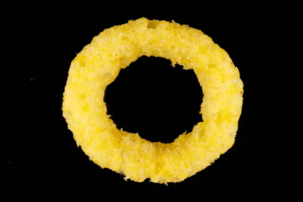 Corn Rings Yellow Snacks Black Background — Fotografia de Stock