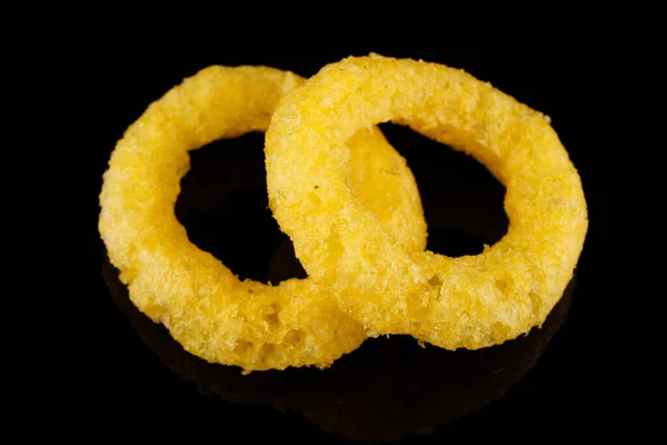 Corn Rings Yellow Snacks Black Background — 스톡 사진
