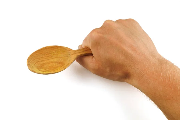 Wooden Spoon Hand Isolate — Foto Stock