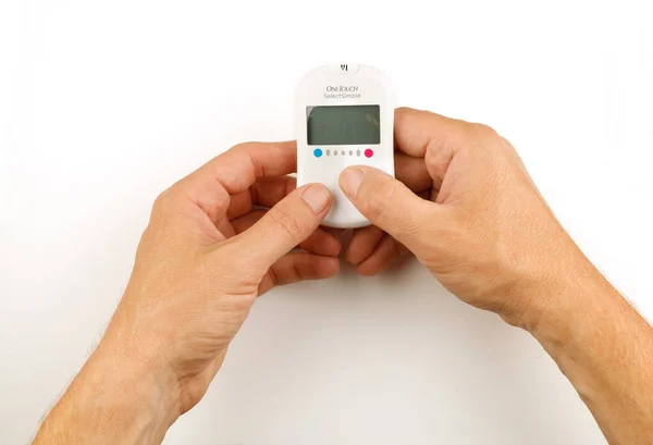 Lviv Ukraine May 2022 Glucometer Hand Isolate — 스톡 사진