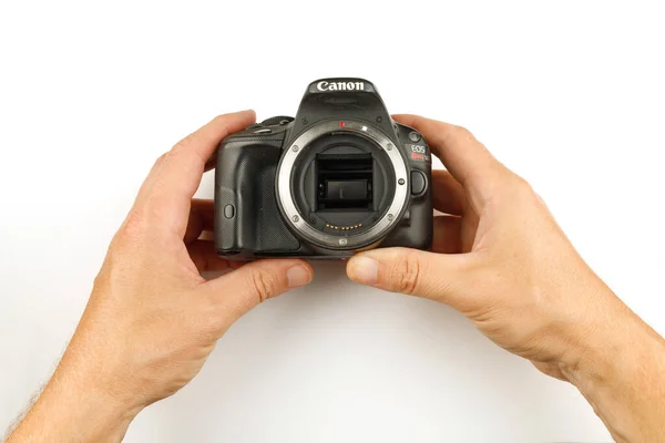 Lviv Ukraine May 2022 Canon Rebel Sl1 Camera Hands — Stock Fotó