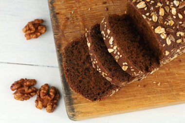 Cereal bread for healthy eating. Black bread for breakfast.