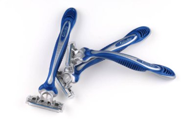 LVIV, UKRAINE - July 20, 2022: Gillette blue 3 shavers