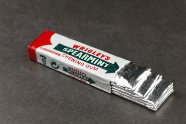 LVIV, UKRAINE - July 20, 2022: Wrigleys spearmint chewing gum