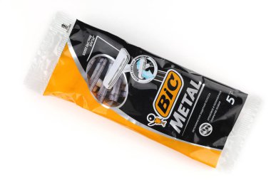 LVIV, UKRAINE - July 20, 2022: Bic metal razor