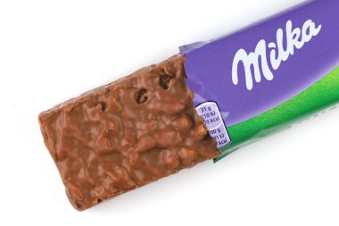 LVIV, UKRAINE - July 20, 2022: Milka Nussini chocolate bar