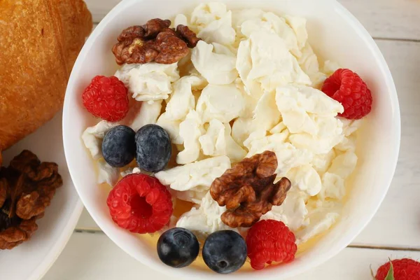 Homemade Cheese Berries Nuts Breakfast Food Quark — Stok fotoğraf