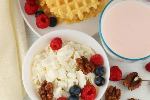 Homemade Cheese Berries Nuts Breakfast Food Quark — Stockfoto