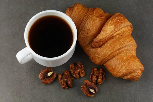 Croissant Coffee Nuts Hearty Healthy Breakfast — Stockfoto