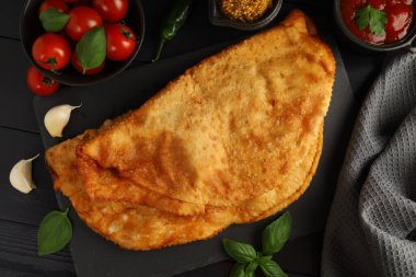 Chebureks with meat. Fried in oil chebureks with meat and herbs. Street food