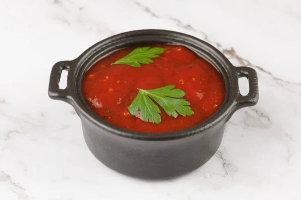 Tomato Sauce Herbs Tomato Ketchup Sauce Pan — Zdjęcie stockowe