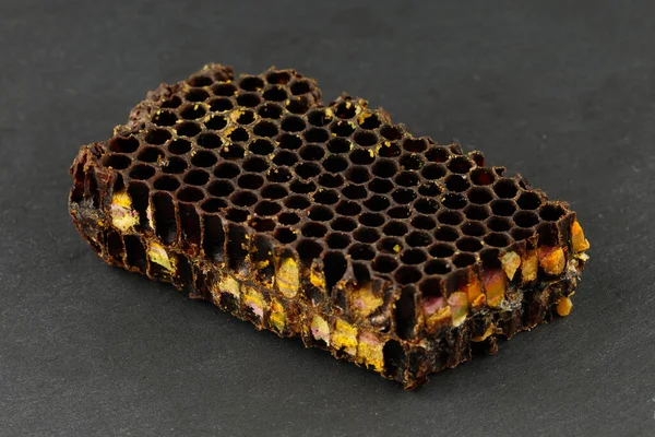 Bee Pollen Honeycomb Bee Bread Isolated Black Background — Stockfoto