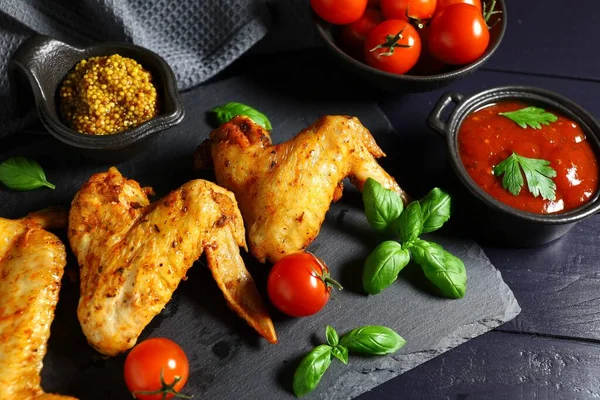 Chicken Wings Vegetables Herbs Plate Grilled Chicken Wings Hot Spicey — Stockfoto