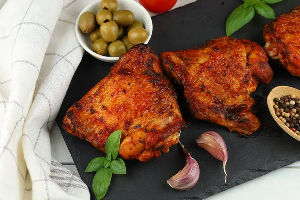 Baked Pieces Chicken Olives Spices — 스톡 사진