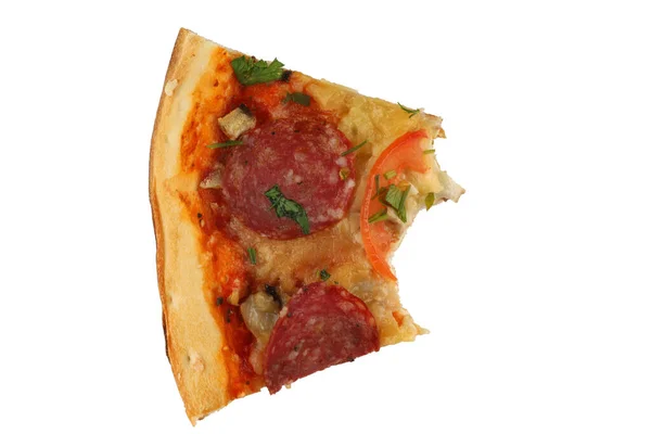 Piece Pizza Bitten Pizza Salami Tomatoes Isolate — ストック写真
