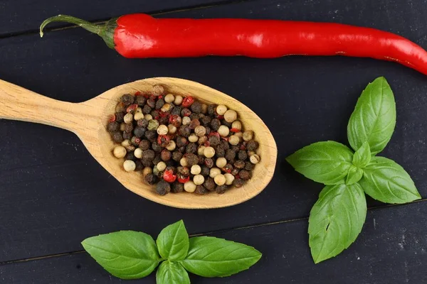 Green Basil Spices Hot Pepper — Stok fotoğraf