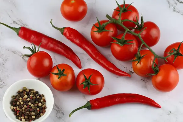 Hot Red Pepper Tomatoes Fresh Cherry Tomatoes Red Pepper — Stok fotoğraf