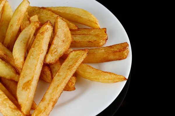 Papas Fritas Plato Blanco Patatas Fritas Sabrosas Para Comida Merienda —  Fotos de Stock