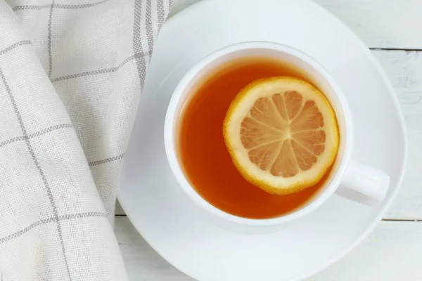 Une Tasse Thé Citron Sur Table — Photo