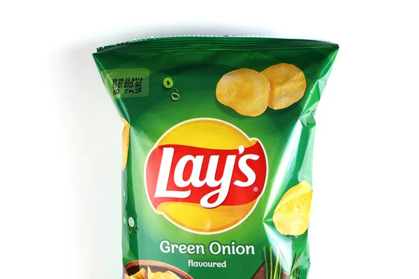 Lviv Ukraine 2022 Lays Green Onion Potato Chips — 스톡 사진