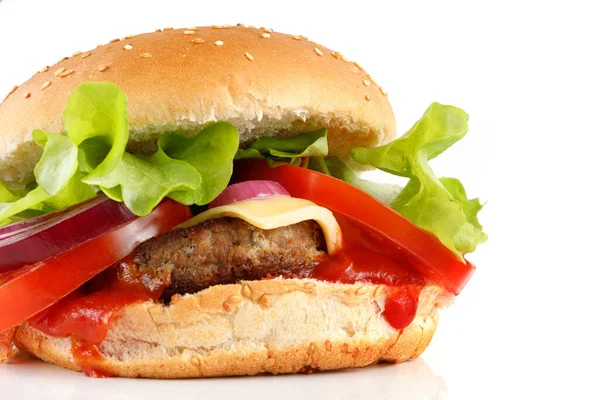 Lekkere Hamburger Close Plaats Voor Tekst Omgaan Ruimte Burger Met — Stockfoto