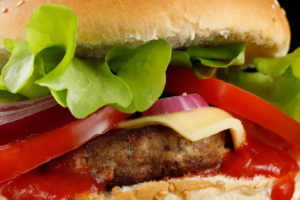Burger Mit Schnitzel Tomate Käse Und Gemüse Frische Leckere Burger — Stockfoto